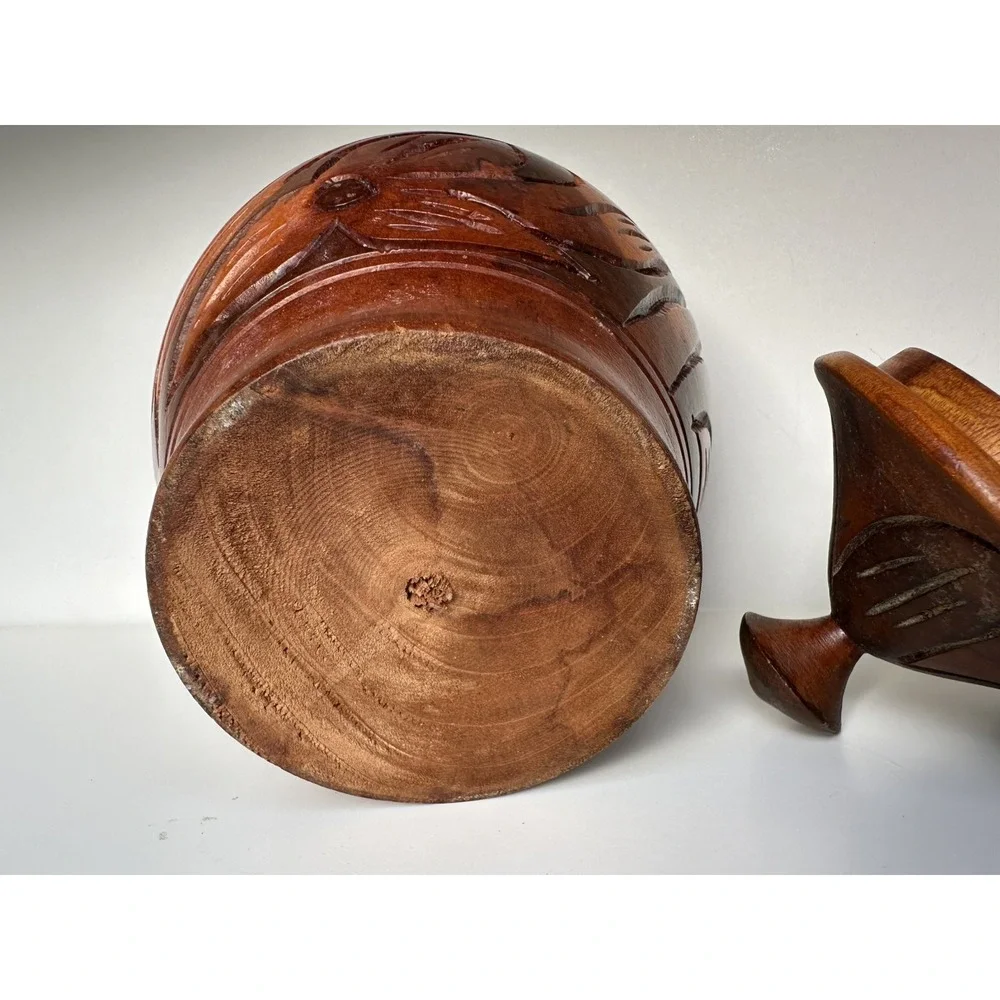 Vintage Hand Carved Wooden‎ Canister Jar 7